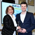 Thomas Yates, Managing Director of McMurtry Automotive collects RaceTech Dino Toso Aerodynamicist of the Year award on behalf of McMurtry Automotive from Soheila Kimberley of RaceTech